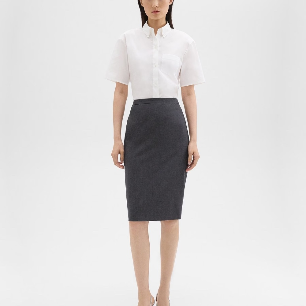 Slim Pencil Skirt in Good Wool in Charcoal Melange